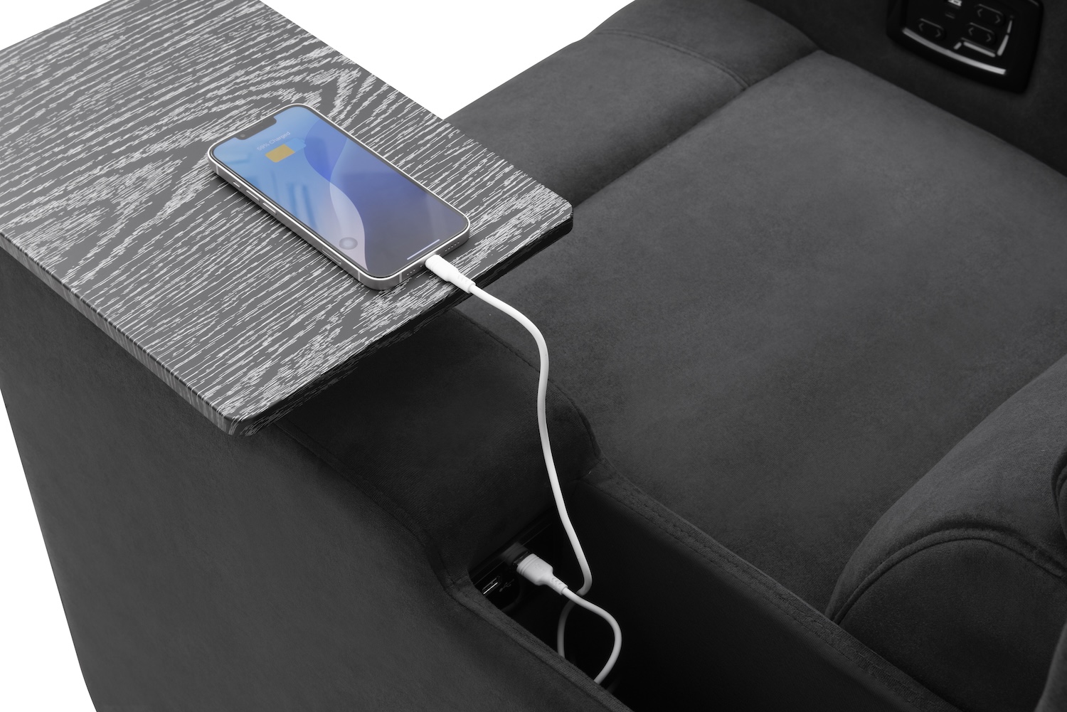 Don Vito TriMotion Vault luxe stof –tafel met telefoon usb lader storage